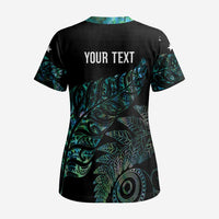 Aotearoa Personalized Lawn Bowls Maori Scrub Top New Zealand Paua Shell Tribal Silver Fern - Polynesian Pride