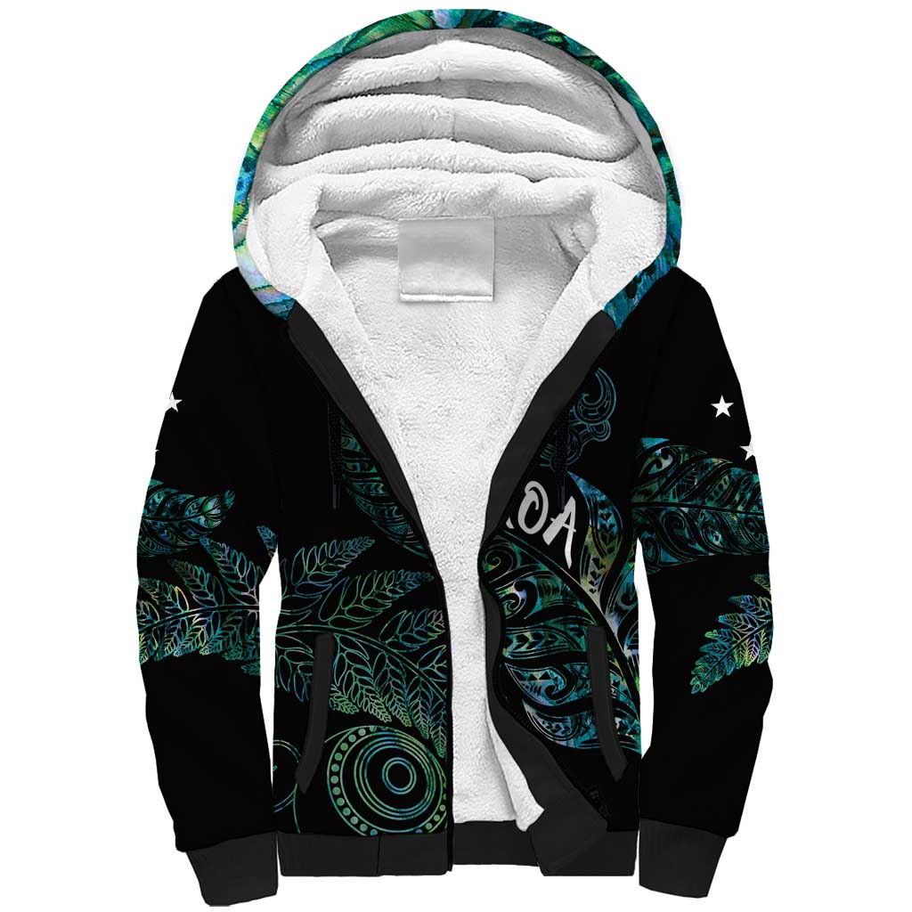 Aotearoa Personalized Lawn Bowls Maori Sherpa Hoodie New Zealand Paua Shell Tribal Silver Fern - Polynesian Pride