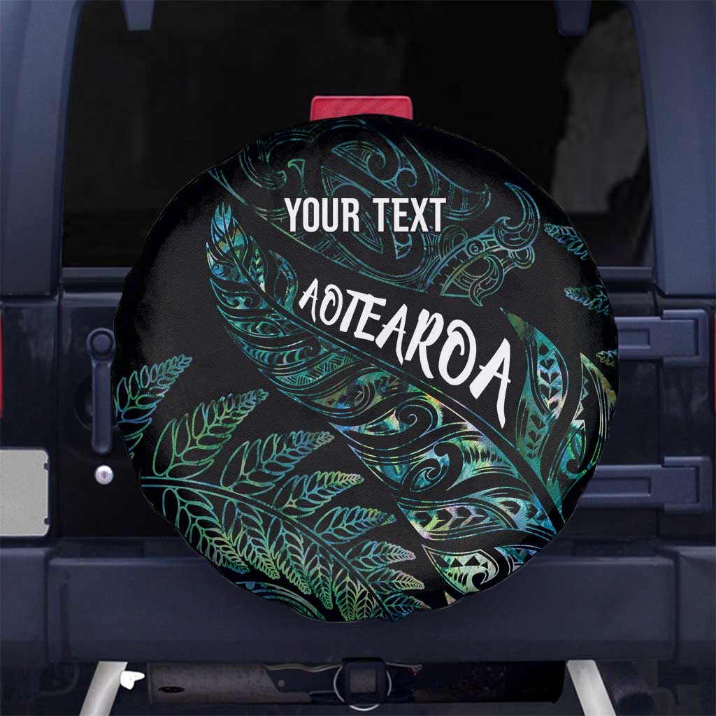 Aotearoa Personalized Lawn Bowls Maori Spare Tire Cover New Zealand Paua Shell Tribal Silver Fern - Polynesian Pride