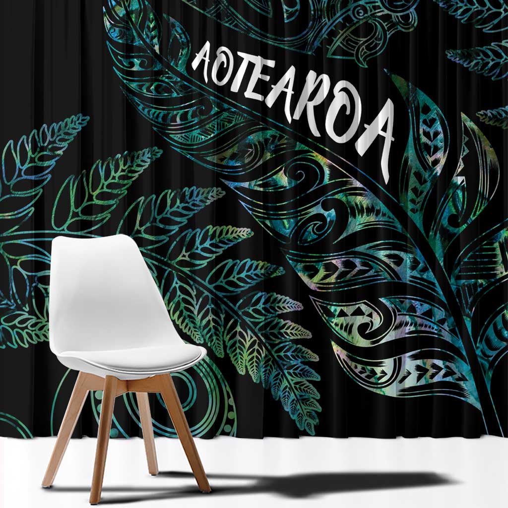 Aotearoa Personalized Lawn Bowls Maori Window Curtain New Zealand Paua Shell Tribal Silver Fern - Polynesian Pride