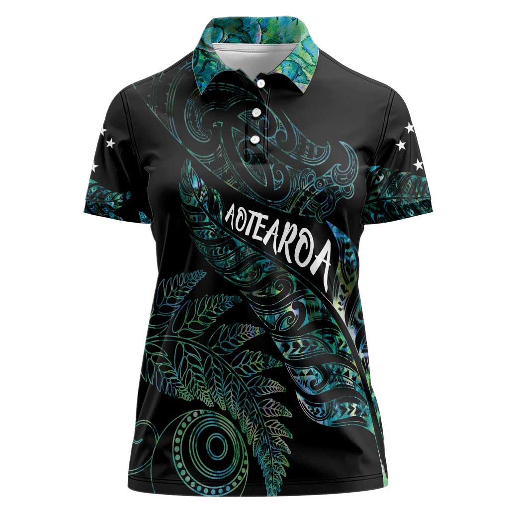 Aotearoa Personalized Lawn Bowls Maori Women Polo Shirt New Zealand Paua Shell Tribal Silver Fern - Polynesian Pride