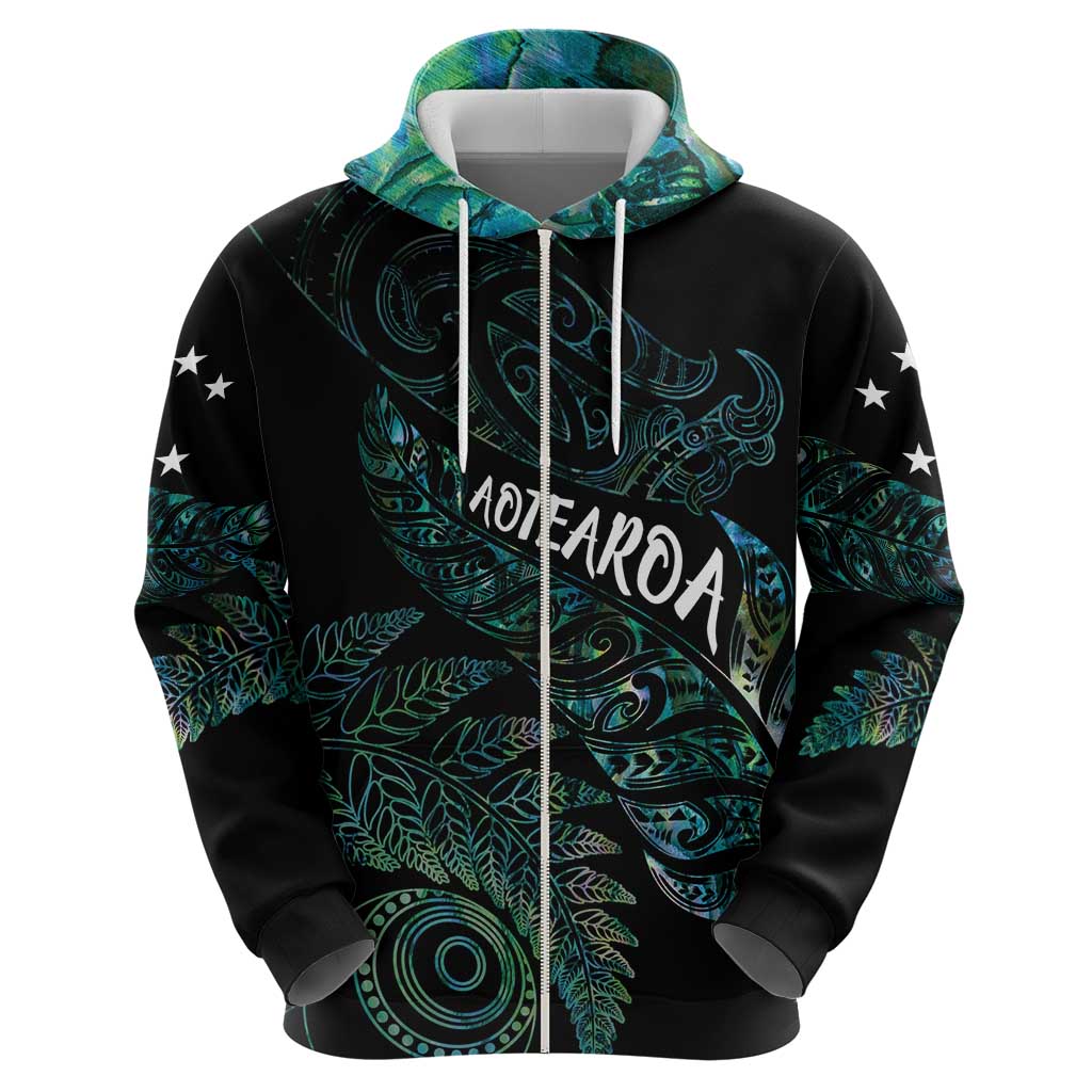 Aotearoa Personalized Lawn Bowls Maori Zip Hoodie New Zealand Paua Shell Tribal Silver Fern - Polynesian Pride