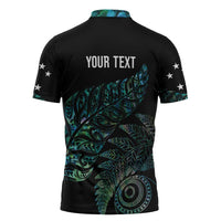Aotearoa Personalized Lawn Bowls Maori Zipper Polo Shirt New Zealand Paua Shell Tribal Silver Fern - Polynesian Pride
