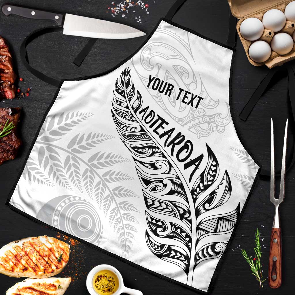 Aotearoa Personalized Lawn Bowls Maori Apron New Zealand White Tribal Silver Fern - Polynesian Pride