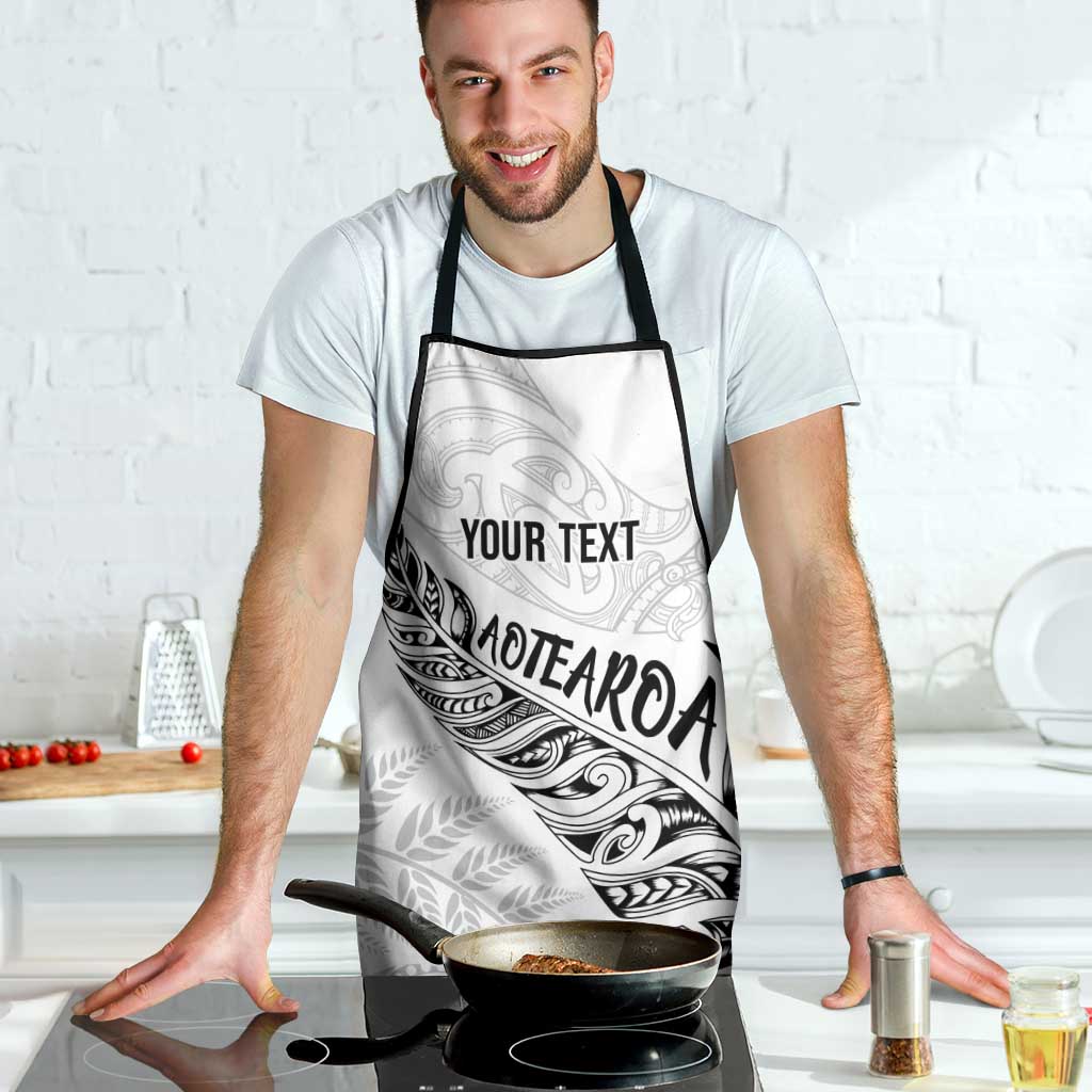 Aotearoa Personalized Lawn Bowls Maori Apron New Zealand White Tribal Silver Fern - Polynesian Pride