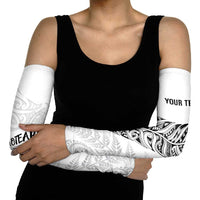 Aotearoa Personalized Lawn Bowls Maori Arm Sleeves New Zealand White Tribal Silver Fern - Polynesian Pride