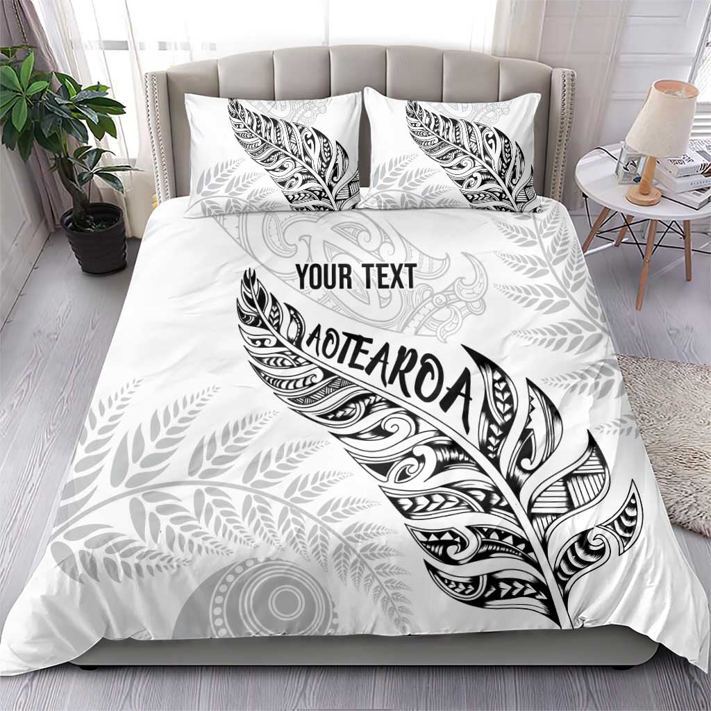 Aotearoa Personalized Lawn Bowls Maori Bedding Set New Zealand White Tribal Silver Fern - Polynesian Pride