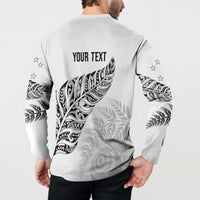 Aotearoa Personalized Lawn Bowls Maori Button Sweatshirt New Zealand White Tribal Silver Fern - Polynesian Pride