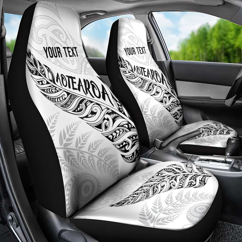 Aotearoa Personalized Lawn Bowls Maori Car Seat Cover New Zealand White Tribal Silver Fern - Polynesian Pride