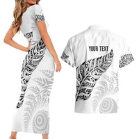 Aotearoa Personalized Lawn Bowls Maori Couples Matching Short Sleeve Bodycon Dress and Hawaiian Shirt New Zealand White Tribal Silver Fern - Polynesian Pride