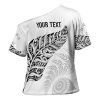 Aotearoa Personalized Lawn Bowls Maori Cross Shoulder Shirt New Zealand White Tribal Silver Fern - Polynesian Pride