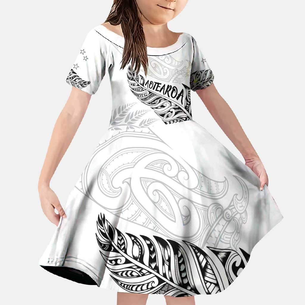 Aotearoa Personalized Lawn Bowls Maori Family Matching Long Sleeve Bodycon Dress and Hawaiian Shirt New Zealand White Tribal Silver Fern - Polynesian Pride