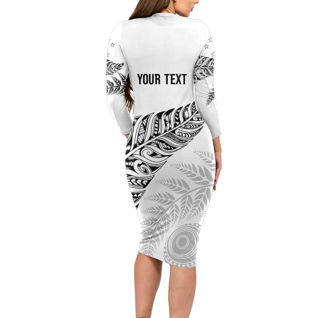 Aotearoa Personalized Lawn Bowls Maori Family Matching Long Sleeve Bodycon Dress and Hawaiian Shirt New Zealand White Tribal Silver Fern - Polynesian Pride