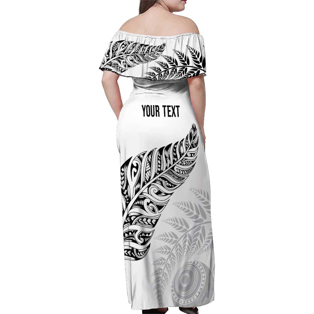 Aotearoa Personalized Lawn Bowls Maori Family Matching Off Shoulder Maxi Dress and Hawaiian Shirt New Zealand White Tribal Silver Fern - Polynesian Pride