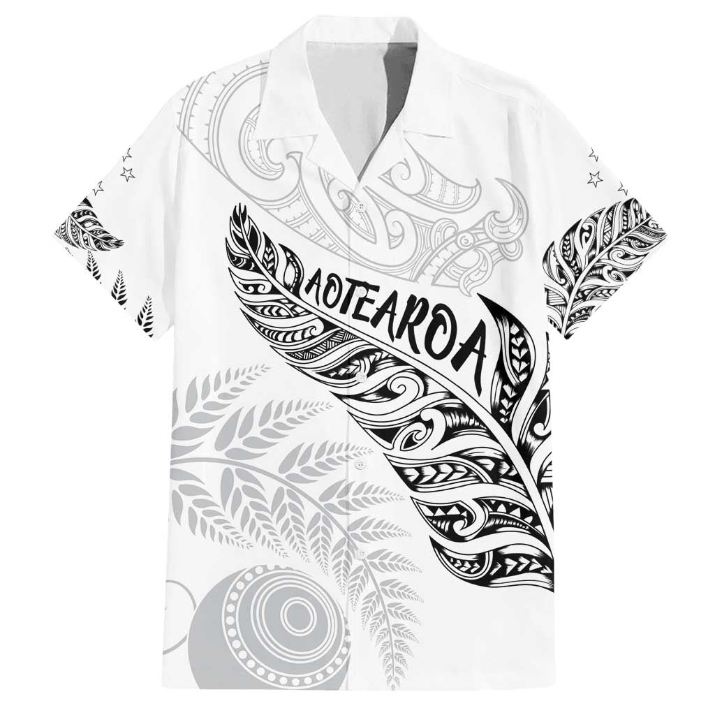Aotearoa Personalized Lawn Bowls Maori Family Matching Off Shoulder Short Dress and Hawaiian Shirt New Zealand White Tribal Silver Fern - Polynesian Pride