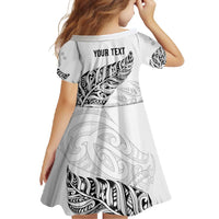 Aotearoa Personalized Lawn Bowls Maori Family Matching Short Sleeve Bodycon Dress and Hawaiian Shirt New Zealand White Tribal Silver Fern - Polynesian Pride