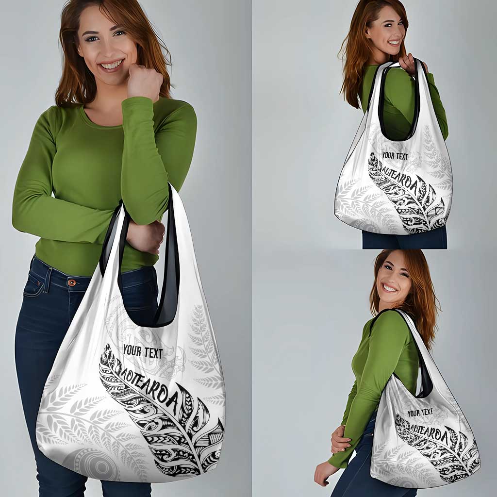 Aotearoa Personalized Lawn Bowls Maori Grocery Bag New Zealand White Tribal Silver Fern - Polynesian Pride