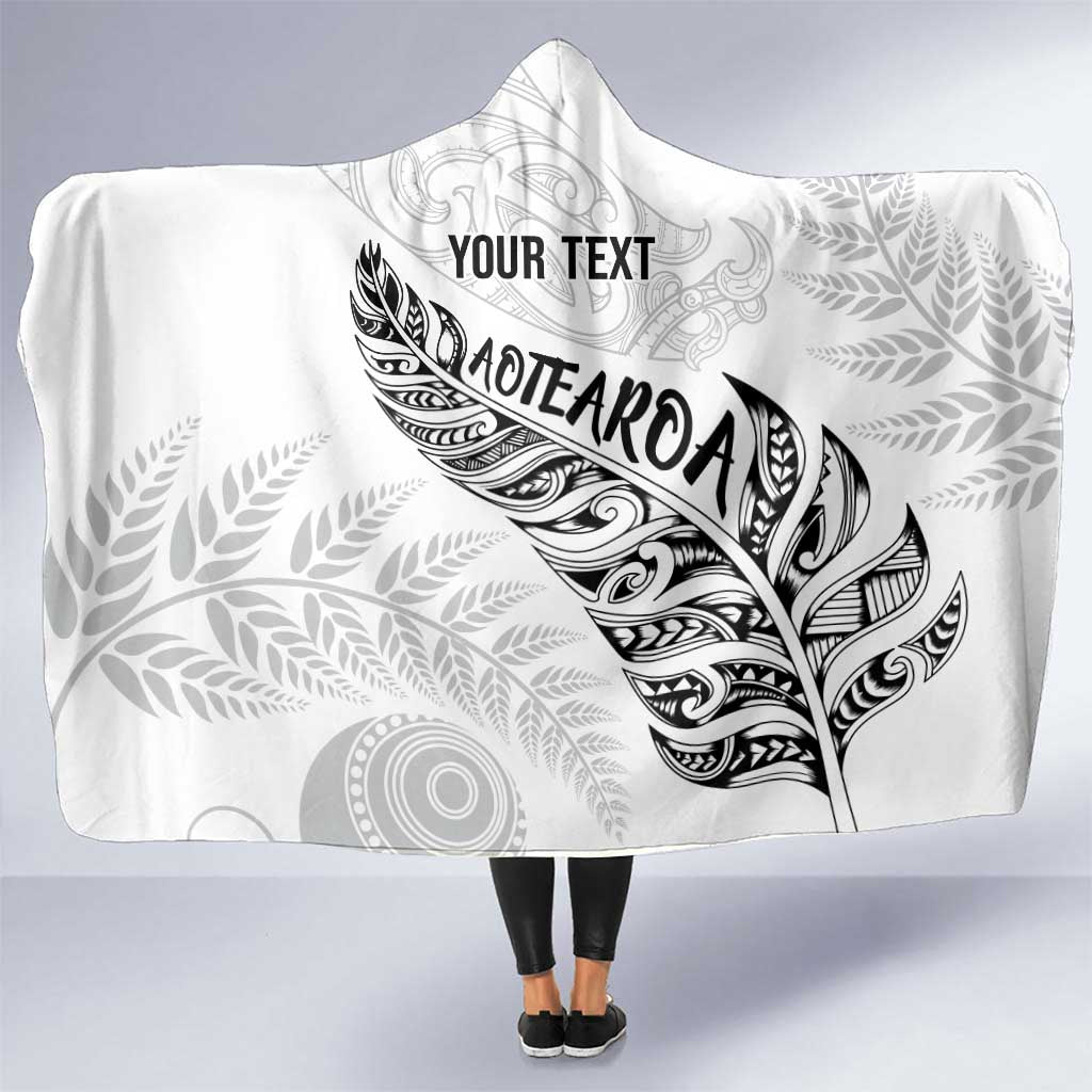 Aotearoa Personalized Lawn Bowls Maori Hooded Blanket New Zealand White Tribal Silver Fern - Polynesian Pride