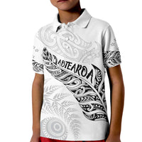 Aotearoa Personalized Lawn Bowls Maori Kid Polo Shirt New Zealand White Tribal Silver Fern - Polynesian Pride