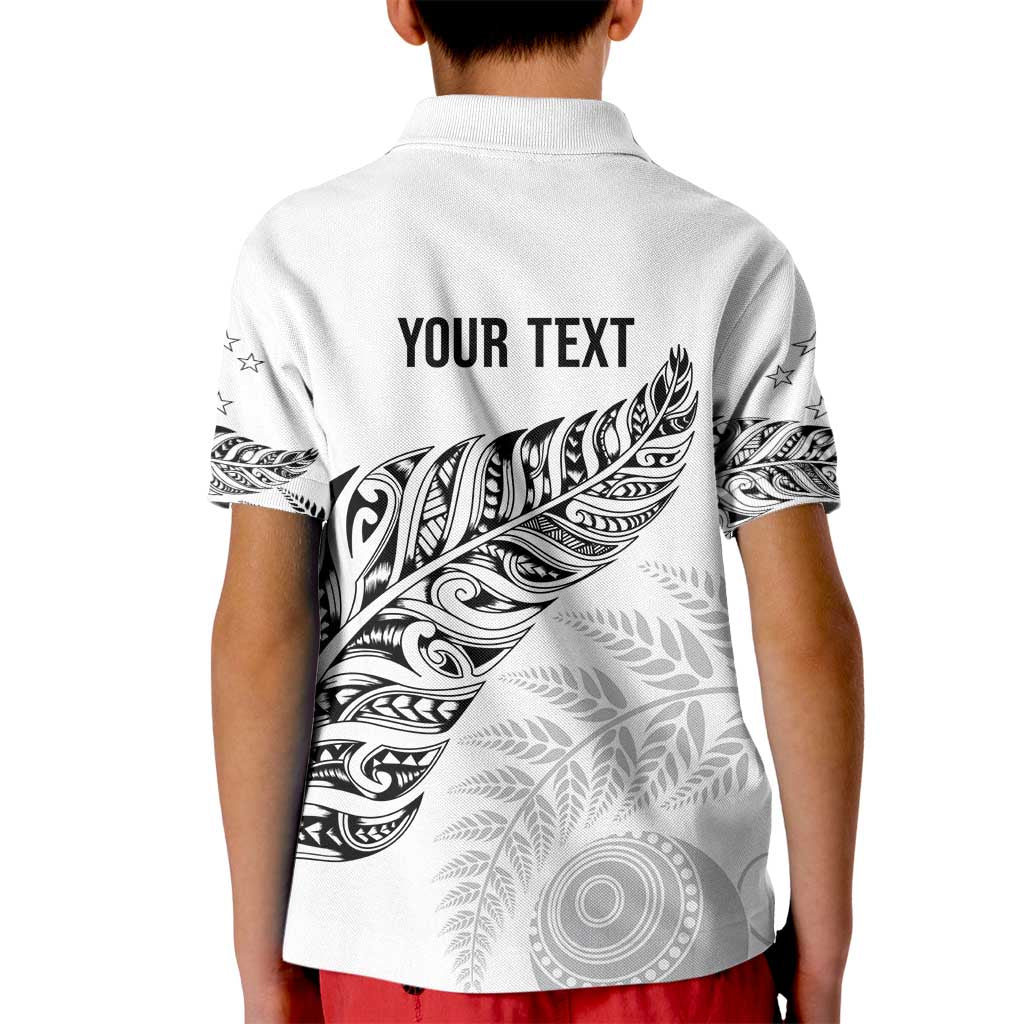 Aotearoa Personalized Lawn Bowls Maori Kid Polo Shirt New Zealand White Tribal Silver Fern - Polynesian Pride