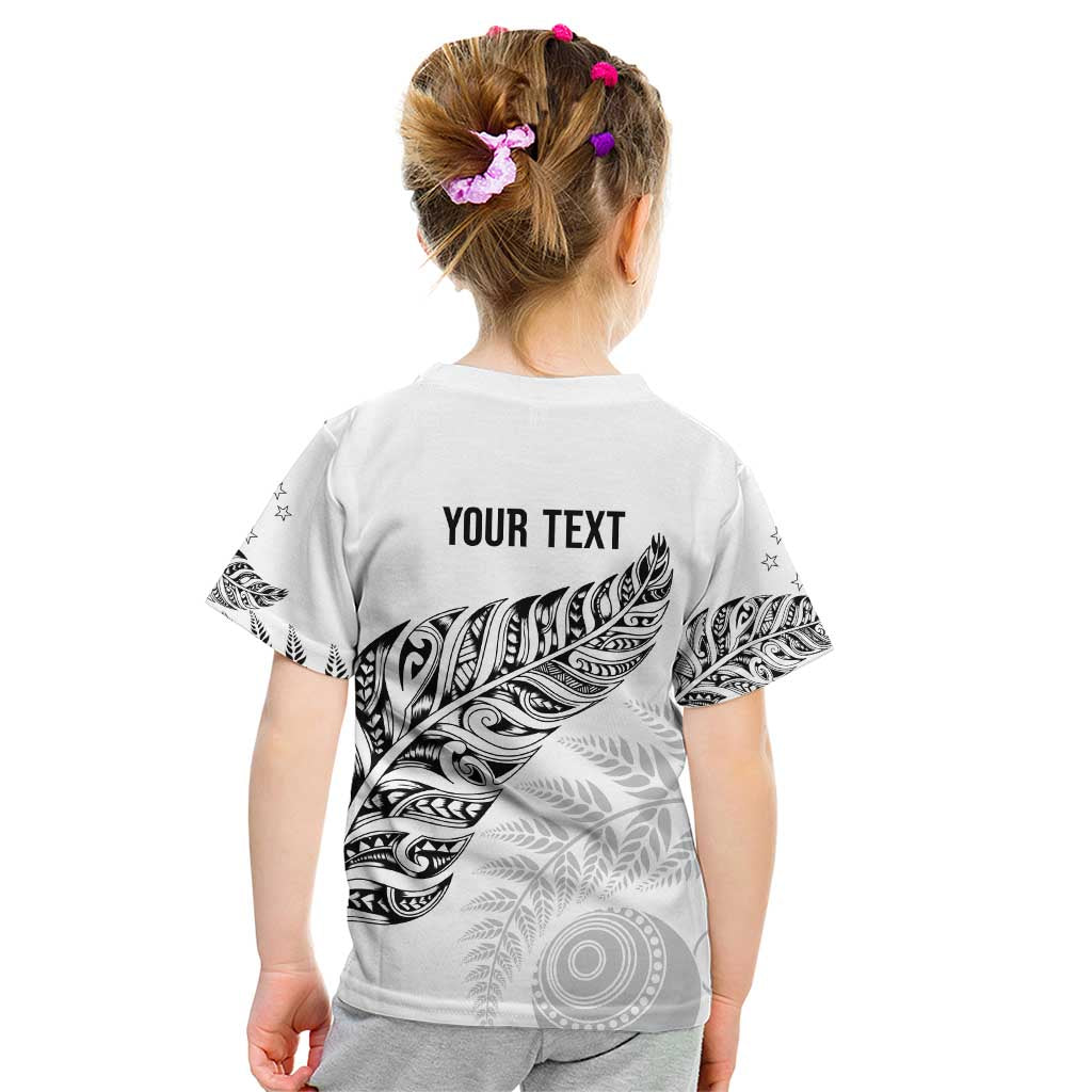 Aotearoa Personalized Lawn Bowls Maori Kid T Shirt New Zealand White Tribal Silver Fern - Polynesian Pride