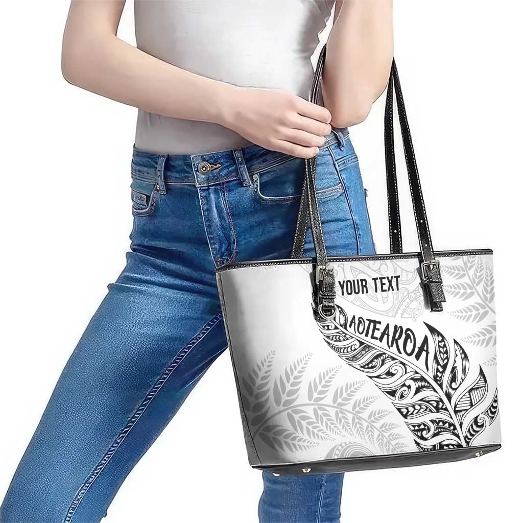Aotearoa Personalized Lawn Bowls Maori Leather Tote Bag New Zealand White Tribal Silver Fern - Polynesian Pride