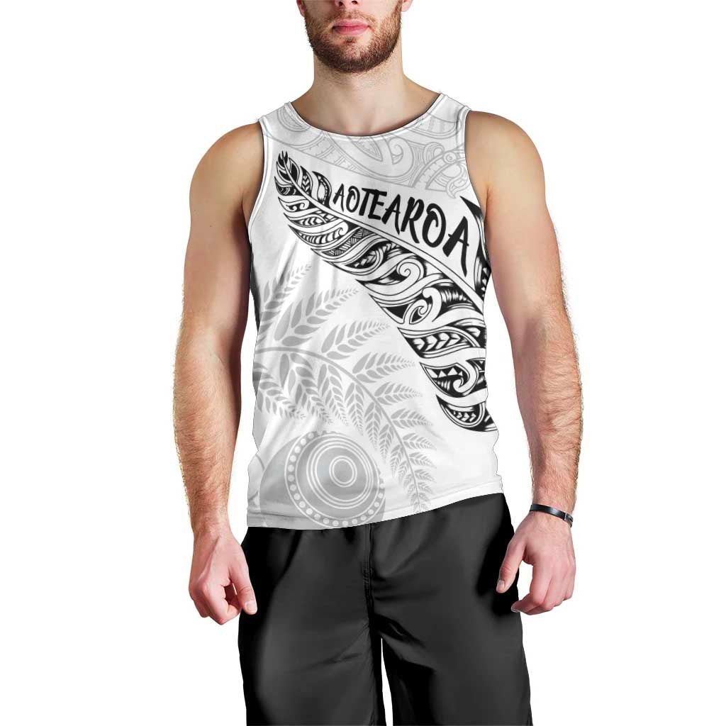 Aotearoa Personalized Lawn Bowls Maori Men Tank Top New Zealand White Tribal Silver Fern - Polynesian Pride
