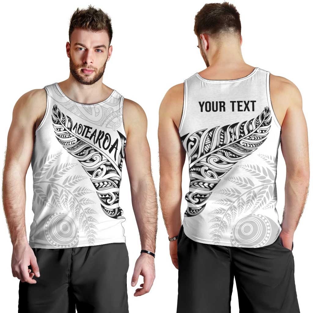 Aotearoa Personalized Lawn Bowls Maori Men Tank Top New Zealand White Tribal Silver Fern - Polynesian Pride