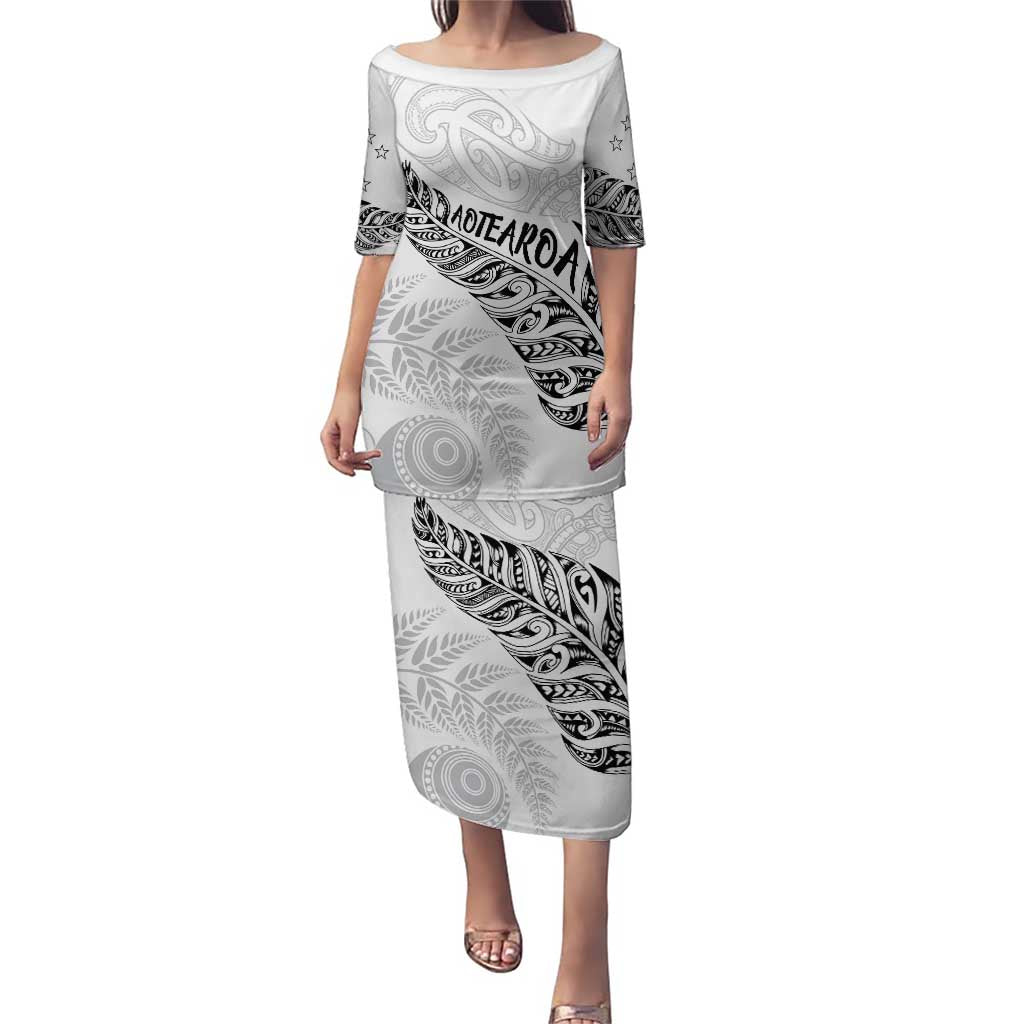 Aotearoa Personalized Lawn Bowls Maori Puletasi New Zealand White Tribal Silver Fern - Polynesian Pride