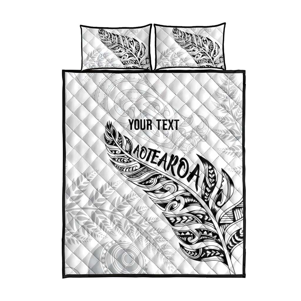 Aotearoa Personalized Lawn Bowls Maori Quilt Bed Set New Zealand White Tribal Silver Fern - Polynesian Pride