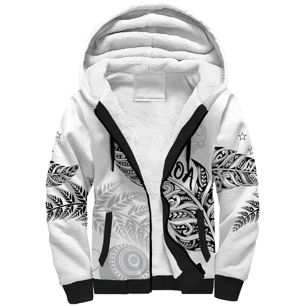 Aotearoa Personalized Lawn Bowls Maori Sherpa Hoodie New Zealand White Tribal Silver Fern - Polynesian Pride