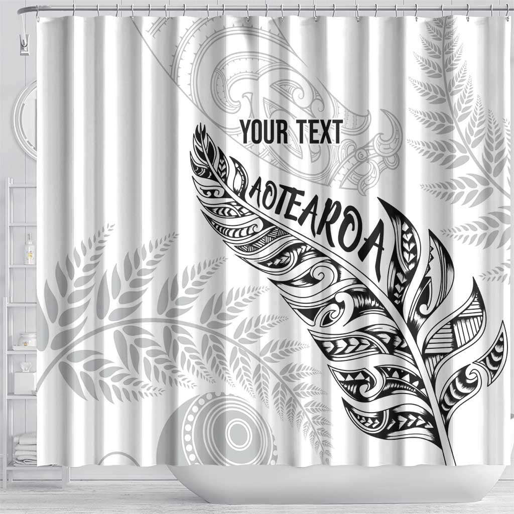 Aotearoa Personalized Lawn Bowls Maori Shower Curtain New Zealand White Tribal Silver Fern - Polynesian Pride
