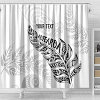 Aotearoa Personalized Lawn Bowls Maori Shower Curtain New Zealand White Tribal Silver Fern - Polynesian Pride