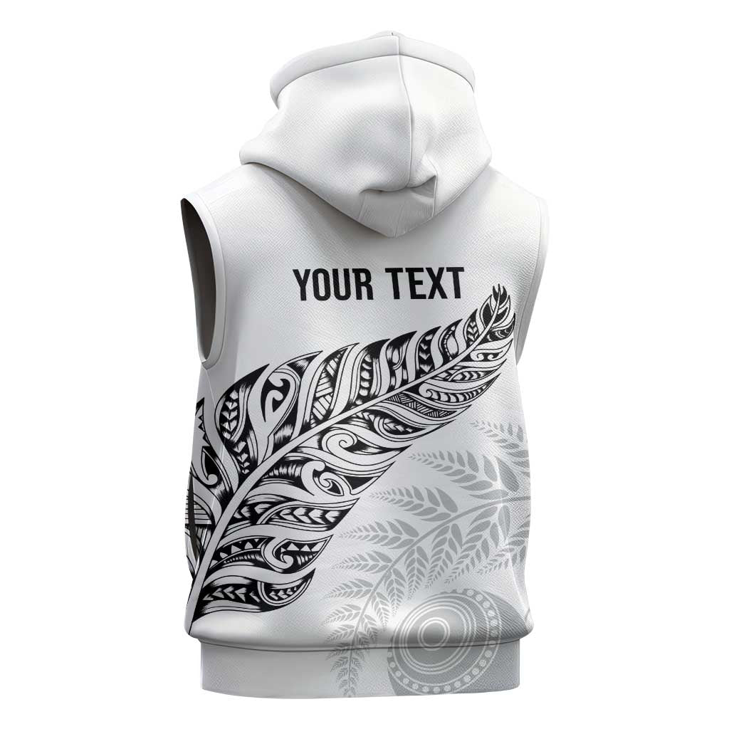 Aotearoa Personalized Lawn Bowls Maori Sleeveless Hoodie New Zealand White Tribal Silver Fern - Polynesian Pride