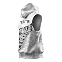 Aotearoa Personalized Lawn Bowls Maori Sleeveless Hoodie New Zealand White Tribal Silver Fern - Polynesian Pride