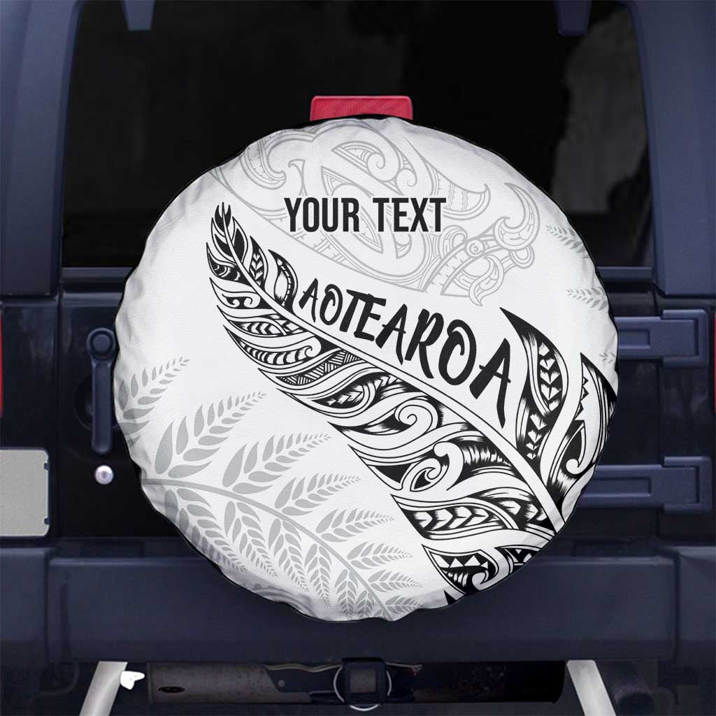 Aotearoa Personalized Lawn Bowls Maori Spare Tire Cover New Zealand White Tribal Silver Fern - Polynesian Pride