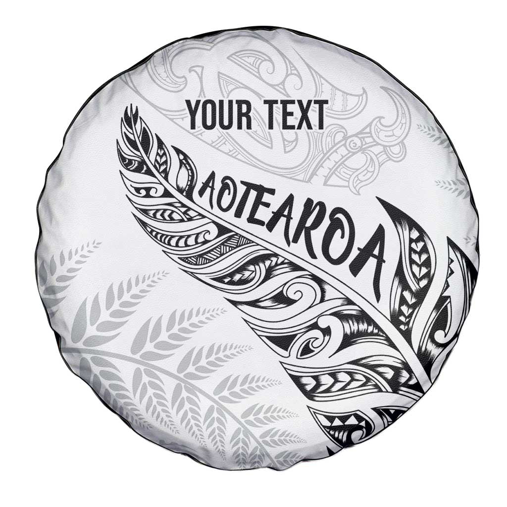 Aotearoa Personalized Lawn Bowls Maori Spare Tire Cover New Zealand White Tribal Silver Fern - Polynesian Pride