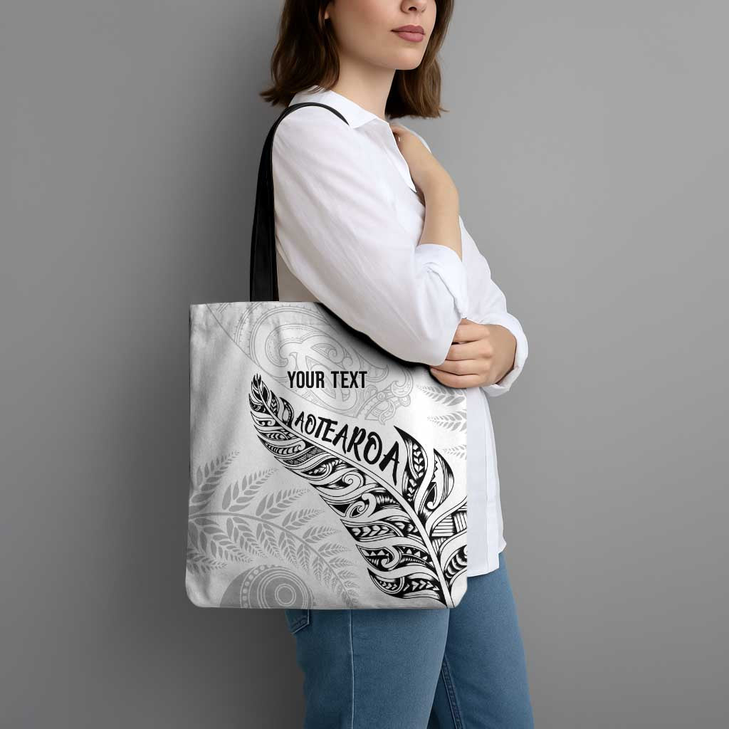 Aotearoa Personalized Lawn Bowls Maori Tote Bag New Zealand White Tribal Silver Fern - Polynesian Pride
