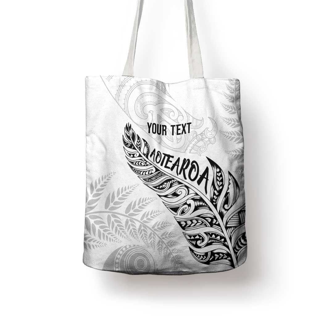 Aotearoa Personalized Lawn Bowls Maori Tote Bag New Zealand White Tribal Silver Fern - Polynesian Pride