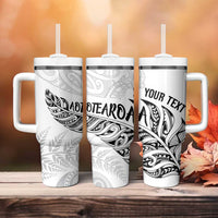 Aotearoa Personalized Lawn Bowls Maori Tumbler With Handle New Zealand White Tribal Silver Fern - Polynesian Pride