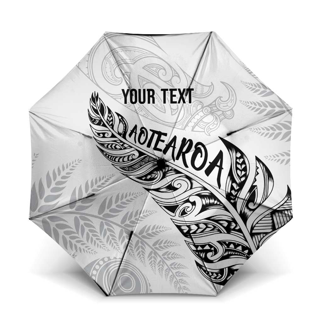 Aotearoa Personalized Lawn Bowls Maori Umbrella New Zealand White Tribal Silver Fern - Polynesian Pride
