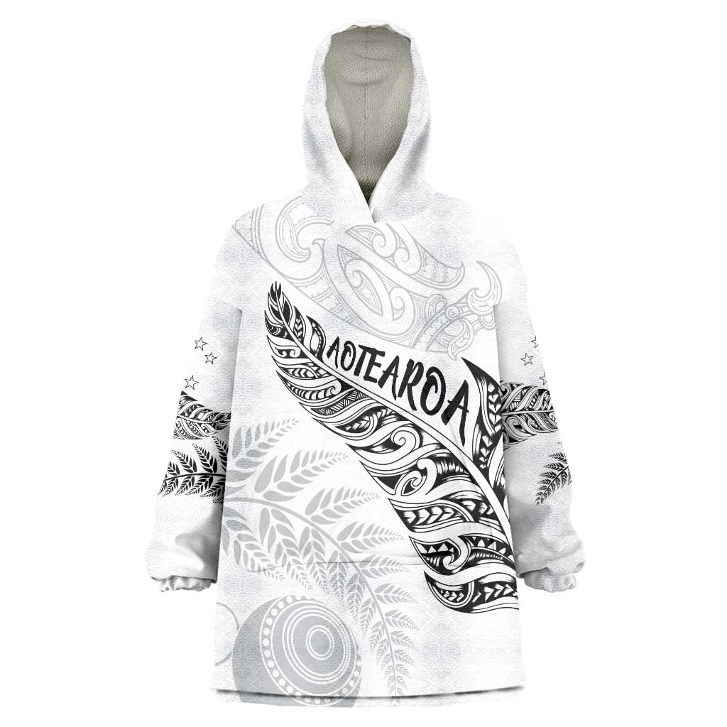 Aotearoa Personalized Lawn Bowls Maori Wearable Blanket Hoodie New Zealand White Tribal Silver Fern - Polynesian Pride