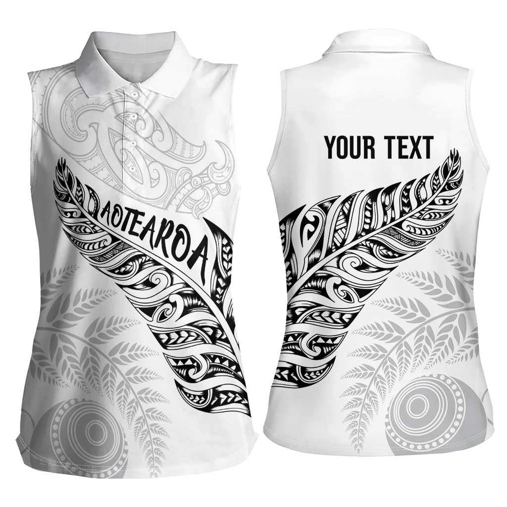 Aotearoa Personalized Lawn Bowls Maori Women Sleeveless Polo Shirt New Zealand White Tribal Silver Fern - Polynesian Pride