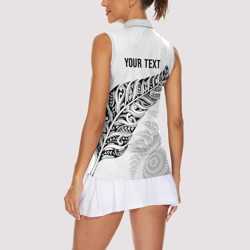 Aotearoa Personalized Lawn Bowls Maori Women Sleeveless Polo Shirt New Zealand White Tribal Silver Fern - Polynesian Pride