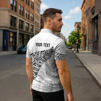 Aotearoa Personalized Lawn Bowls Maori Zipper Polo Shirt New Zealand White Tribal Silver Fern - Polynesian Pride