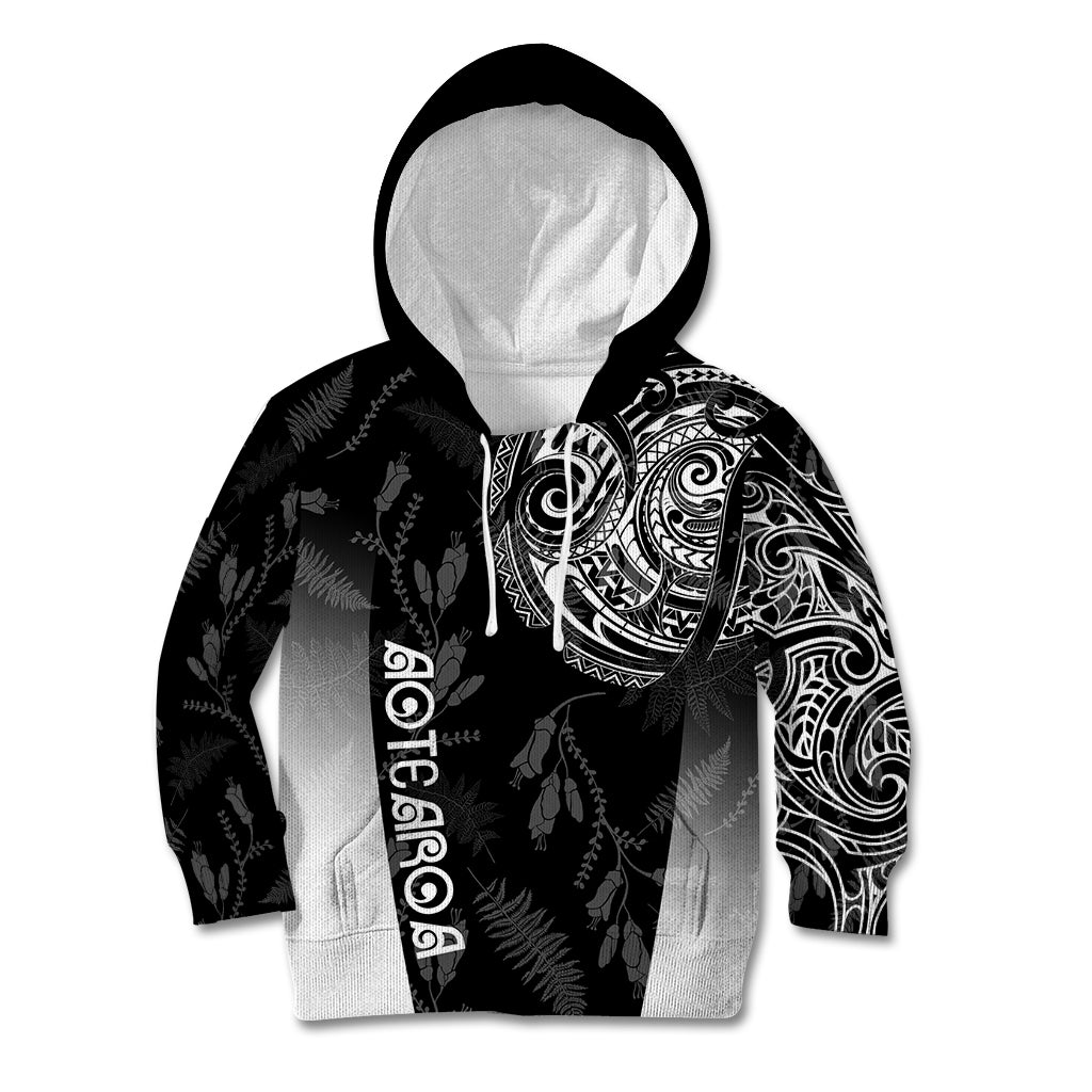 Personalised Maori Waitangi Kid Hoodie New Zealand Silver Fern Mix Kowhai Flowers LT7 Hoodie Black - Polynesian Pride