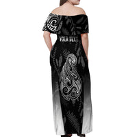 Personalised Maori Waitangi Off Shoulder Maxi Dress New Zealand Silver Fern Mix Kowhai Flowers LT7 - Polynesian Pride