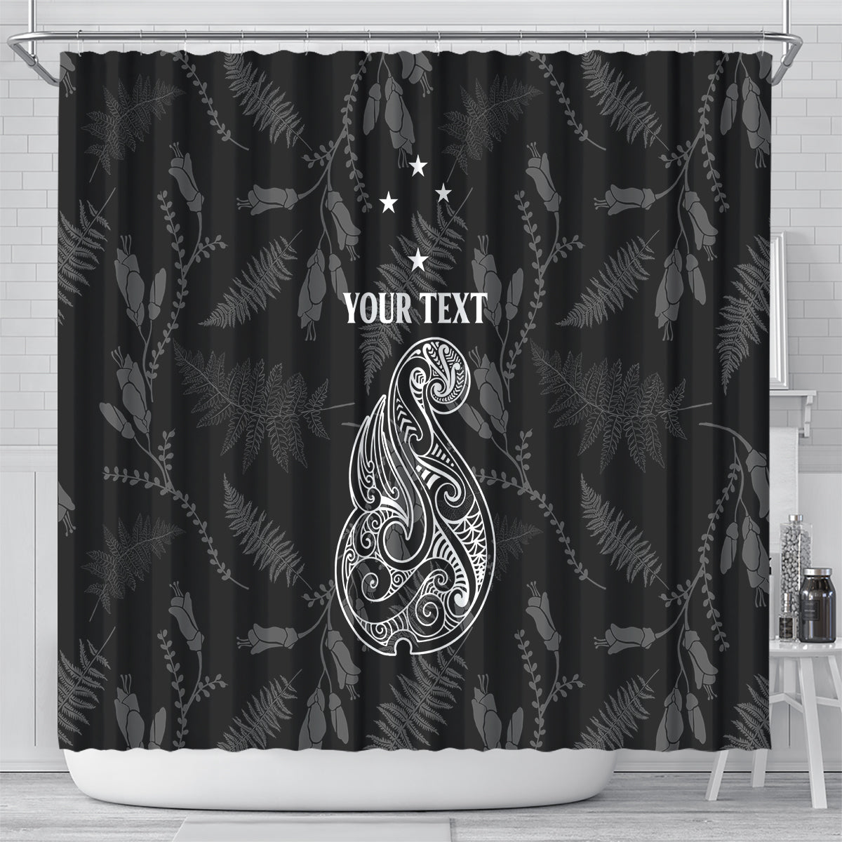 Personalised Maori Waitangi Shower Curtain New Zealand Silver Fern Mix Kowhai Flowers LT7 - Polynesian Pride