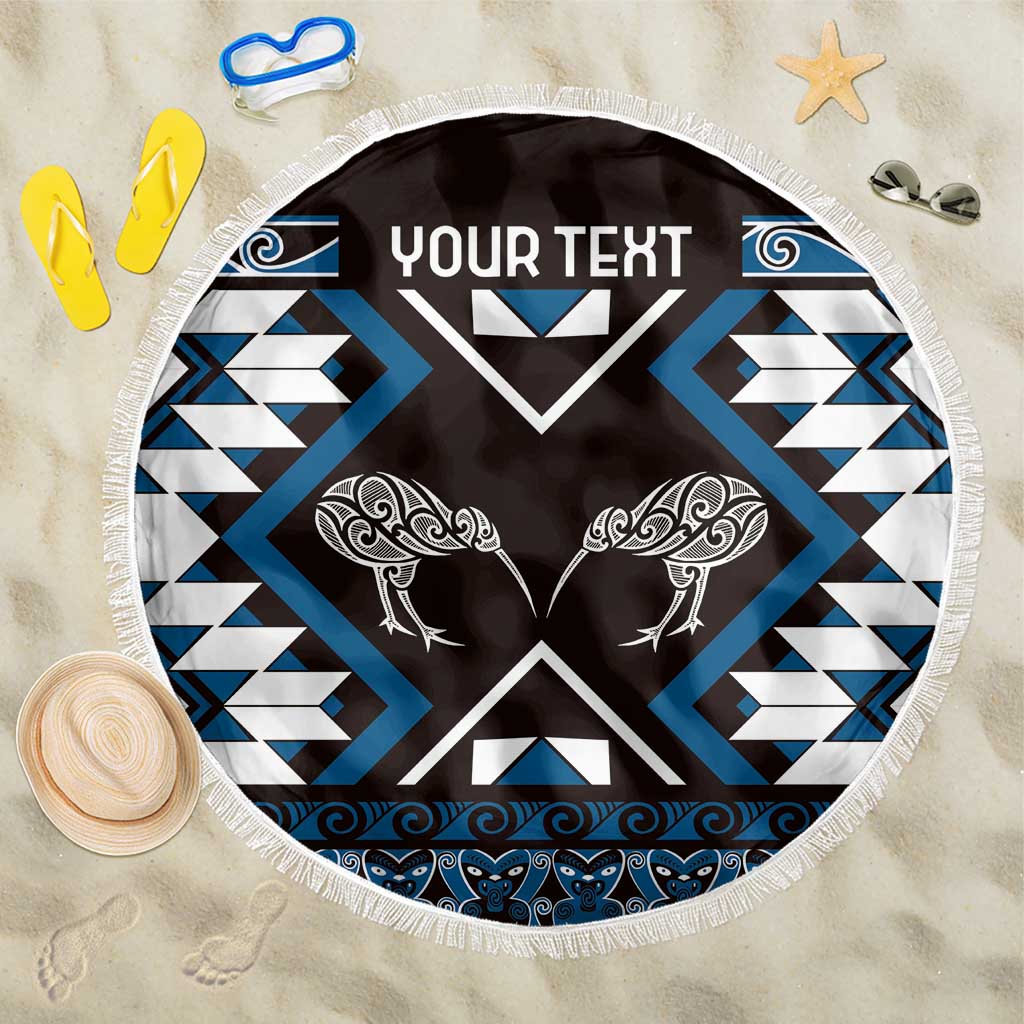 Personalised Taniko Motifs Aotearoa Beach Blanket Waitangi Kowhaiwhai Kiwi - Blue LT7 One Size 150cm Blue - Polynesian Pride