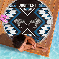 Personalised Taniko Motifs Aotearoa Beach Blanket Waitangi Kowhaiwhai Kiwi - Blue LT7 - Polynesian Pride